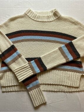 Cream Striped Women's Knit Sweater